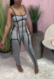 Contrast Color Zipper Camisole And Pants  Two Piece Sets NM-8343