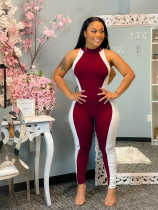 Color Splice Sleeveleeve Tight Jumpsuits WSM-5227