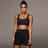 Casual Sports Solid Color Sleeveless Top And Shorts  Two Piece Sets CH-8163