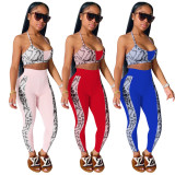Casual Print Sling Hanging Neck And Pants Two Piece Sets OYF-8246