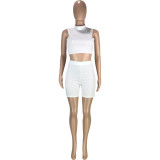 Fashion Casual Solid Color Slim Fit Vest Shorts Sports Two Piece Sets MEI-9161