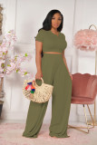Casual Solid Color Short Sleeve Wide Leg Pants Two Piece Sets FOSF-8059