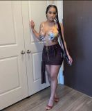 Sexy Printed Lace Up Tank Top Mini Skirt 2 Piece Sets MOF-6612