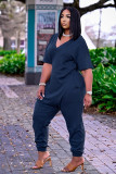 Plus Size Casual Solid V Neck Short Sleeve Jumpsuits OLYF-6041