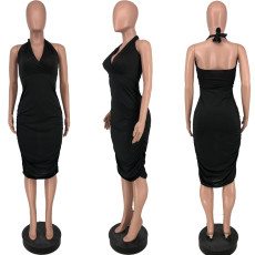 Black Sexy Halter Neck Midi Dress YJF-8375