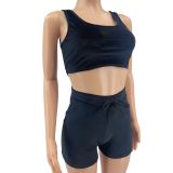 Solid Tank Top And Shorts Two Piece Sets IV-8194
