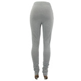 Casual Solid Hole Skinny Stacked Pants IV-8184