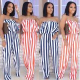 Striped Print Sexy Wrapped Breast Jumpsuit SMD-5050 