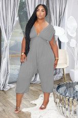 Solid V Neck High Waist One Piece Jumpsuits XYF-9089