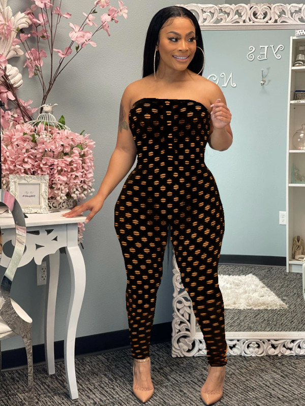 Sexy Solid Hole Tight Tube Jumpsuit WSM-5232