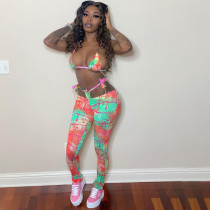 Sexy Printed Lace Up Bra Top And Pants 2 Piece Sets MIF-9045