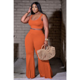Solid Tank Top Flared Pants Two Piece Suits DDF-8078