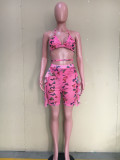 Butterfly Print Swimwear Mesh Bra Top Ruffled Shorts 2 Piece Sets ORY-5188