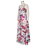 Floral Print High Waist Big Swing Maxi Dress ZSD-094