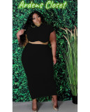 Plus Size Solid Short Sleeve Long Skirt 2 Piece Sets MOF-6616