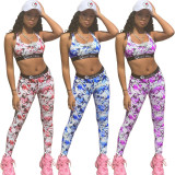 Fashion Print Fitness Sports Crop Top And Leggings 2 Pieces Set ANNF-0002
