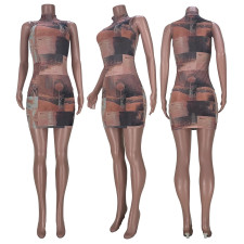 Sexy Printed Mesh Sleeveless Club Dress MDF-5227