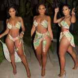 Sexy Beach Style Tie Up Printed Swimsuit  Three Piece Set BN-9269