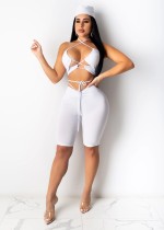 Sexy Lace Up Hollow Two Piece Short Sets With Headscarf NM-8347