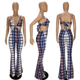 Sexy Plaid Spaghetti Strap Hollow Flared Jumpsuit NM-8348