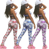 Fashion Print Fitness Sports Crop Top And Leggings 2 Pieces Set ANNF-0002