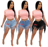Plus Size Denim Embroidery Tassel Jeans Shorts HSF-2276-1