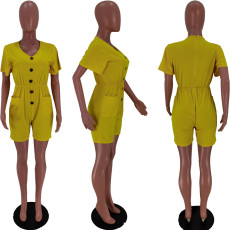 Casual Yellow Short Sleeve Rompers YIDF-1312