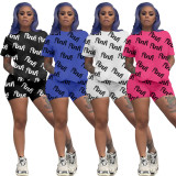 Casual PINK Letter Printed T-shirt Shorts Sports Suit NYF-8051