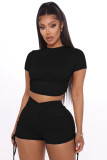 Solid Backless Rauched Two Piece Short Sets IV-8195