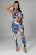 Fashion Sexy Snake Print Halter Top And Pants Two Piece Sets RUF-8918