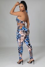 Fashion Sexy Snake Print Halter Top And Pants Two Piece Sets RUF-8918