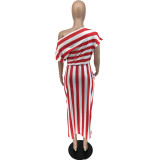 Plus Size Fashion Casual Striped Print Dress WAF-7166