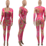 Sexy Printed Blazer Coat +Strap Jumpsuit 2 Piece Sets QSF-5071