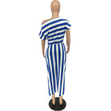 Plus Size Fashion Casual Striped Print Dress WAF-7166