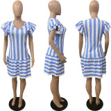  Fashion Casual Striped Print Dress WAF-7169