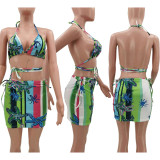 Sexy Print Tie Up Swimsuit Three Piece Set TK-6168