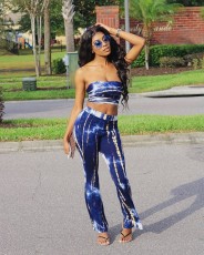 Fashion Sexy Tie-dye Tube Top Flared Pants Two Piece Sets WUM-2331