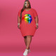 5XL Lip Print Plus Size Fashion Midi Dress WAF-7162