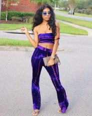 Fashion Sexy Tie-dye Tube Top Flared Pants Two Piece Sets WUM-2331