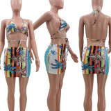 Sexy Print Tie Up Swimsuit Three Piece Set TK-6168