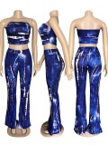 Fashion Sexy Tie-dye Tube Top Flared Pants Two Piece Sets WUM-2331