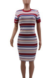 Casual Striped Short Sleeve Mini Dress CYA-8156
