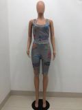 Letter Print Tank Top And Shorts Two Piece Suits HTF-6060