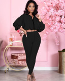 Casual Solid Long Sleeve Two Piece Pant Sets JRF-3584