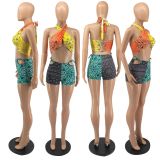 Paisley Print Wrap Chest Top And Shorts Swimsuit IV-8210