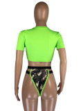 Sexy Short Sleeve  Camo Print Thong Bikinis Sets LM-8231