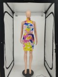 Tie-dye Plus Size Sleeveless Top And Skirt Two Piece Sets SMF-8084
