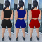 Solid Sleeveless Slim Fit Two Piece Short Sets GLF-8163