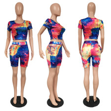 Fashion Tie-dye Hollow Out Letter Print Two Piece Sets XMF-055