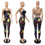 Sexy Printed Strappy Backless Jumpsuit XMF-053